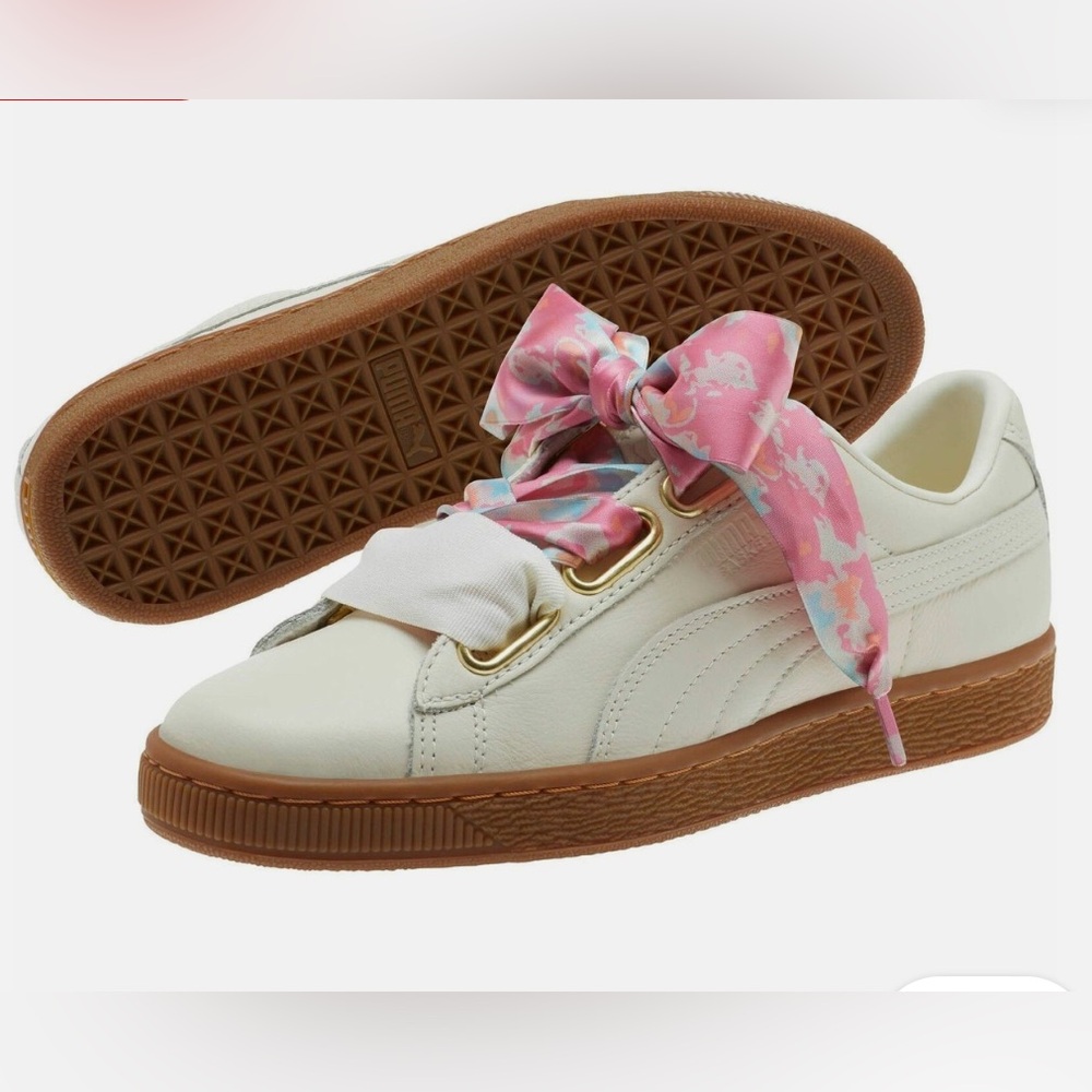 PUMA BASKET HEART LEATHER SHOES WOMENS SIZE 8 MARSHMALLOW